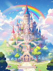 梦幻宏伟城堡云雾缭绕彩虹9