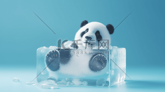 趴在地面插画图片_可爱的熊猫趴在冰堆中解暑