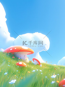 草原蓝天白云阳光巨大的蘑菇3