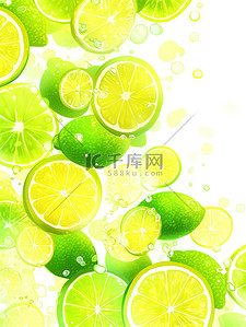 柠檬水滴插画图片_清新色彩柠檬平铺插画1