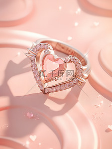 珠宝首饰插画图片_粉红色天鹅绒背景钻石的心形戒指2