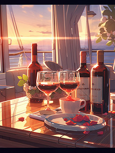 白瓷酒杯插画图片_浪漫气氛红酒和酒杯5