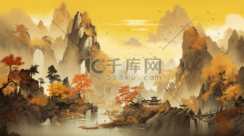 秋季中国风山水插画5