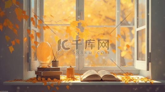 秋季窗台上摆放的书籍7