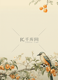 秋天水彩花鸟中国风古典插画