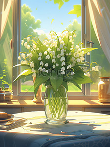 白色的花瓶插画图片_茶几花瓶里的铃兰花白色清新插花10