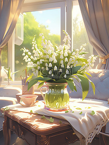茶几花瓶里的铃兰花白色清新插花4