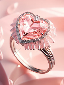 粉红色天鹅绒背景钻石的心形戒指14