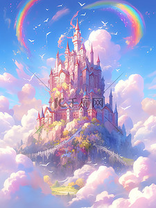 梦幻宏伟城堡云雾缭绕彩虹15