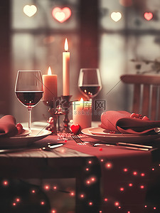 红酒瓶红酒杯插画图片_浪漫的情人节晚餐红酒和烛光12