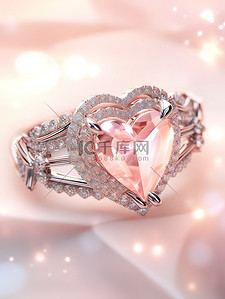 的心插画图片_粉红色天鹅绒背景钻石的心形戒指1