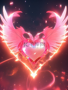 公鸡扇翅膀插画图片_带翅膀的爱心情人节背景插画12