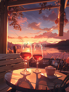 青铜酒杯插画图片_浪漫气氛红酒和酒杯7