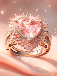 珠宝首饰插画图片_粉红色天鹅绒背景钻石的心形戒指5