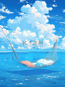 海边的度假插画图片_海边的吊床夏日度假5