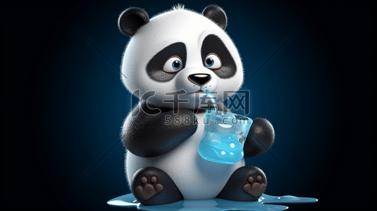 喝冷饮吃冰的熊猫