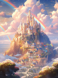 梦幻宏伟城堡云雾缭绕彩虹16
