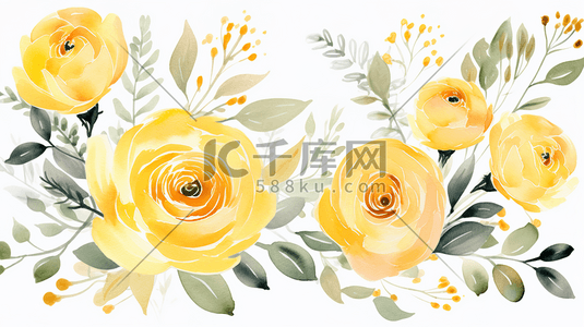 黄色水彩质感花朵插画6