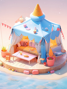 游戏世界插画图片_帐篷小屋游戏比例丰富的颜色1