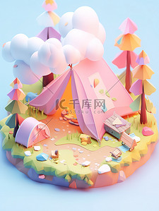 游戏世界插画图片_帐篷小屋游戏比例丰富的颜色7