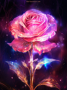 粉色的花朵插画图片_发光粉色的玫瑰晶莹剔透12