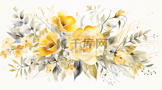 黄色水彩花朵插画图片_黄色水彩质感花朵插画3