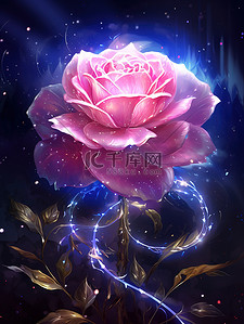 粉色的花朵插画图片_发光粉色的玫瑰晶莹剔透10