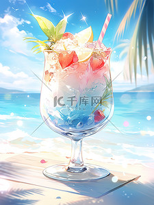 夏季饮料海边度假插画1