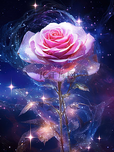 梦幻1插画图片_发光粉色的玫瑰晶莹剔透1