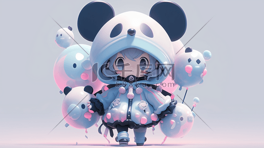 穿着熊猫玩偶装的可爱女孩