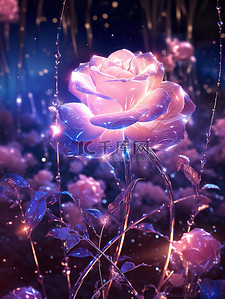 粉色的花朵插画图片_发光粉色的玫瑰晶莹剔透7