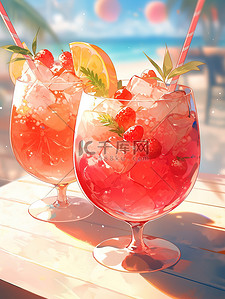 夏季饮料海边度假插画19