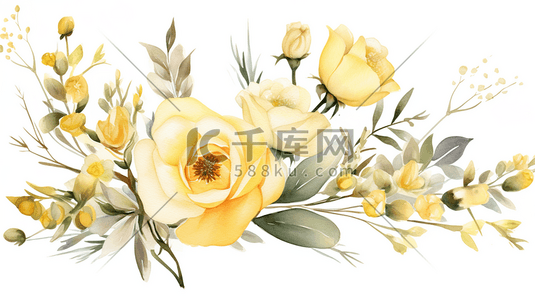 黄色水彩花朵插画图片_黄色水彩质感花朵插画4