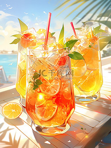 夏季饮料海边度假插画15