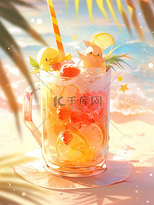夏季饮料海边度假插画13