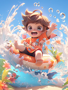 超级品牌月插画图片_泡泡玛特超级萌娃IP海上冲浪10