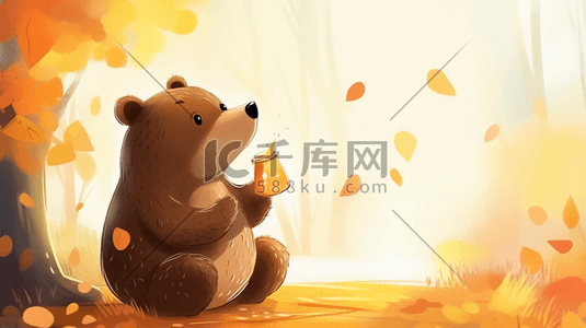 卡通吃冰糕插画图片_秋季吃蜂蜜的卡通小熊插画4