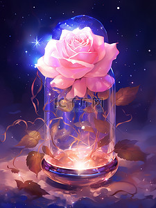 粉色的花朵插画图片_发光粉色的玫瑰晶莹剔透9