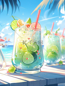 夏季饮料海边度假插画10