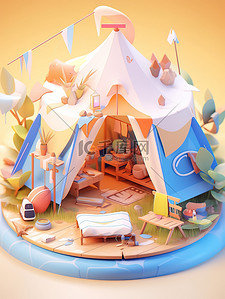 游戏世界插画图片_帐篷小屋游戏比例丰富的颜色10