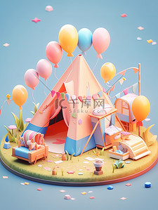 游戏世界插画图片_帐篷小屋游戏比例丰富的颜色3