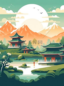 中国山水旅游莫兰迪色插图2