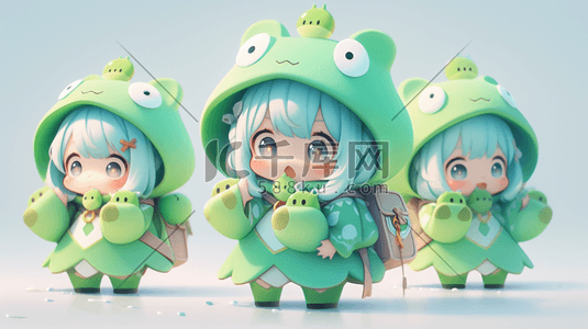 穿着青蛙玩偶装的可爱女孩