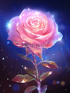 粉色8插画图片_发光粉色的玫瑰晶莹剔透8