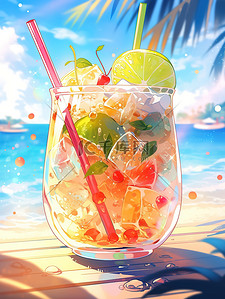 夏季饮料海边度假插画18