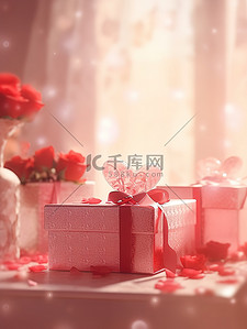 浪漫情人节礼物盒玫瑰花插画3