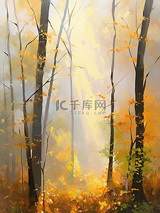 森林清晨插画图片_清晨的阳光透过茂密森林水彩画3