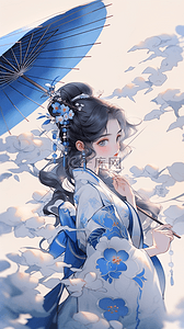 青花瓷插画图片_古风动漫女孩青花瓷古风美女