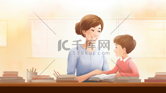 女老师卡通插画图片_教孩子们学习的女老师教师节插画19