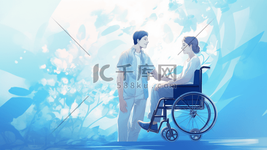 轮椅残疾人插画图片_照顾陪伴残疾人人物插画16